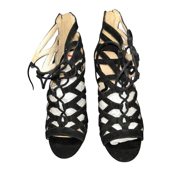 Nine West Authority Black Suede leather Peep Toe Cutout Heels Sz 6 (New)Strappy - Picture 7 of 12